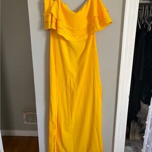 Nasty Gal Strapless Ruffle Maxi Dress in Bright Yellow